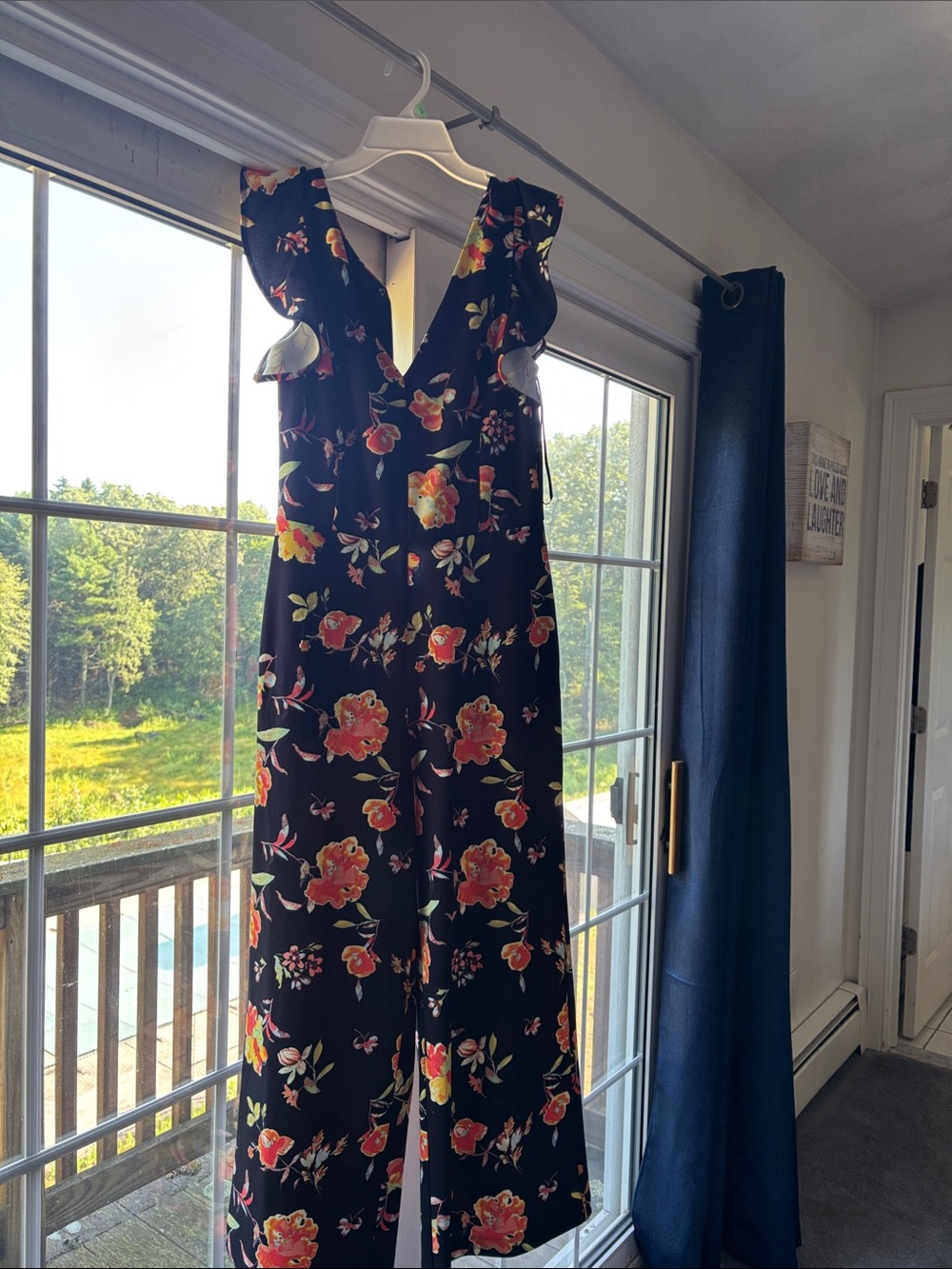 RACHEL Rachel Roy Black Floral Jumpsuit with orange & Yellow Flowers